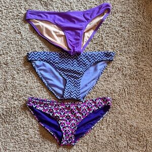 Set of Three Purple and Blue Bikini Bottoms, Small